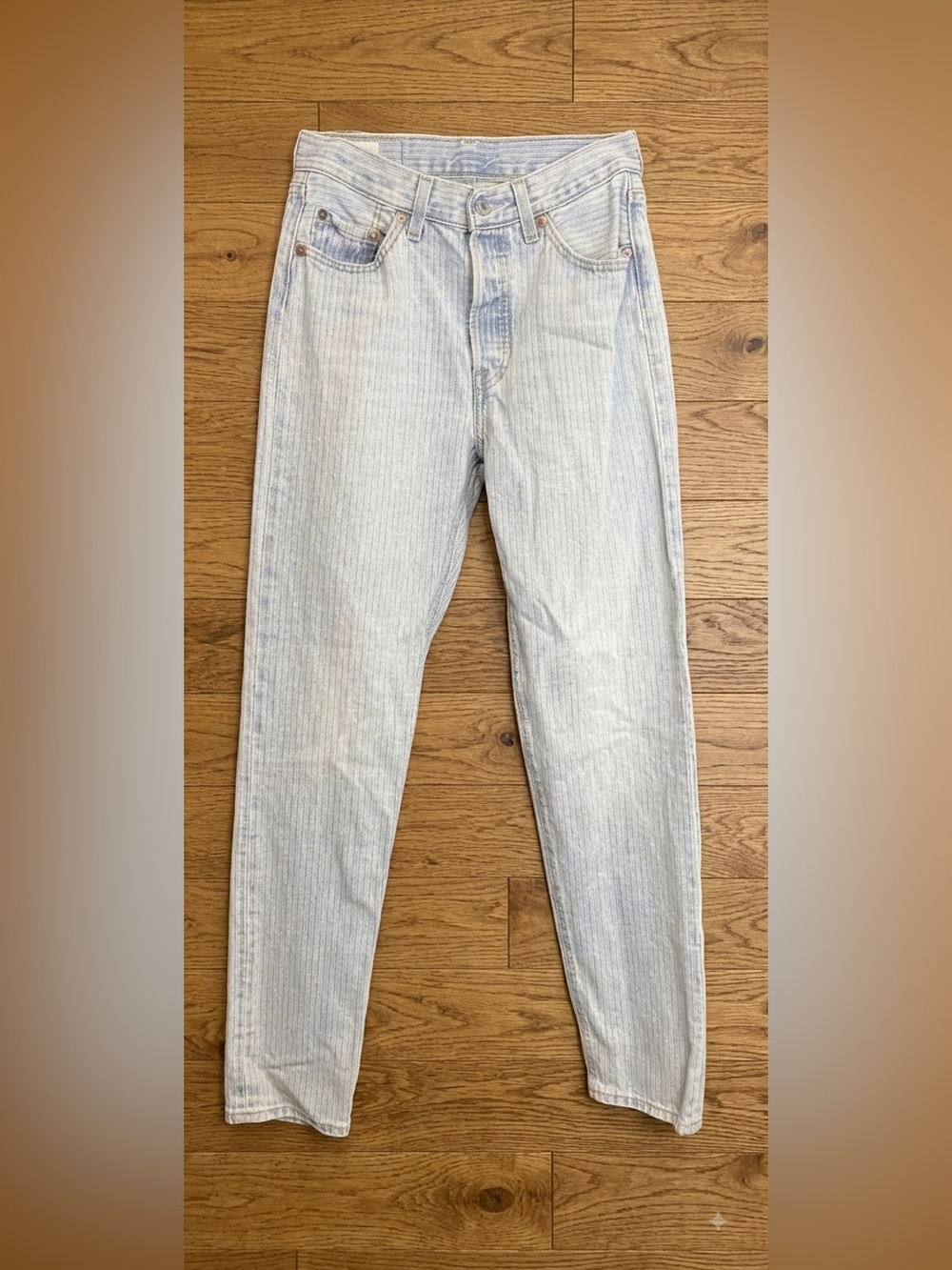 Levi's Premium 501 Original Railroad Pinstripe Jeans Light Wash. Size 25W/31L.